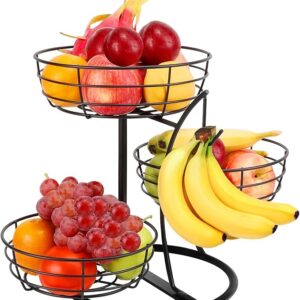 Fruit Basket Bowl with Banana Hanger, Fruit Vegetable Storage Basket with Banana Tree Holder for Kitchen Counter